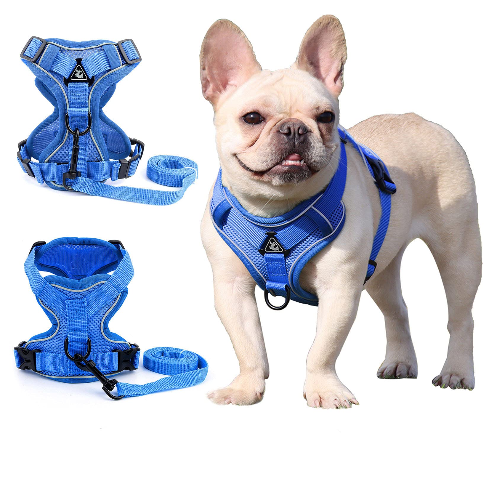 Zunea Pet Dog Harness for Small Dogs No Pull - Adjustable Reflective Breathable Mesh Vest for Puppies, Cats, Chihuahua, Yorkie - Escape Proof XS/S Size Blue Harness Lead Set for Walking