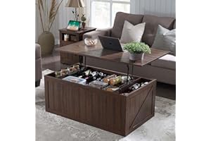 IFGET 48" Lift Top Coffee Table, Farmhouse Cocktai with Sliding Groove Barn Door, Rustic Wood Center Table w/Double Storage Spaces for Living Room, Brown