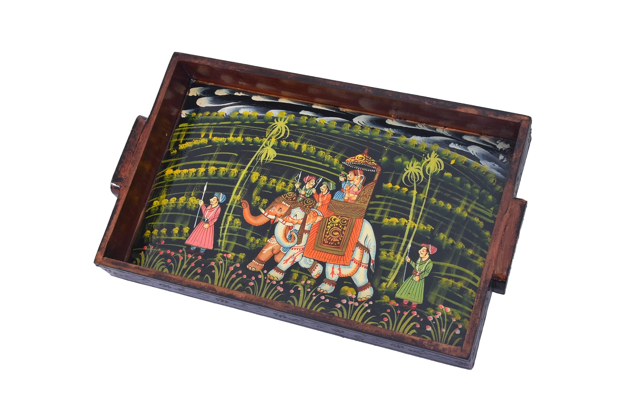 Wooden Decorated Tray Rajasthani Handmade for Home and Gifting (Black Copper Color 8X13)