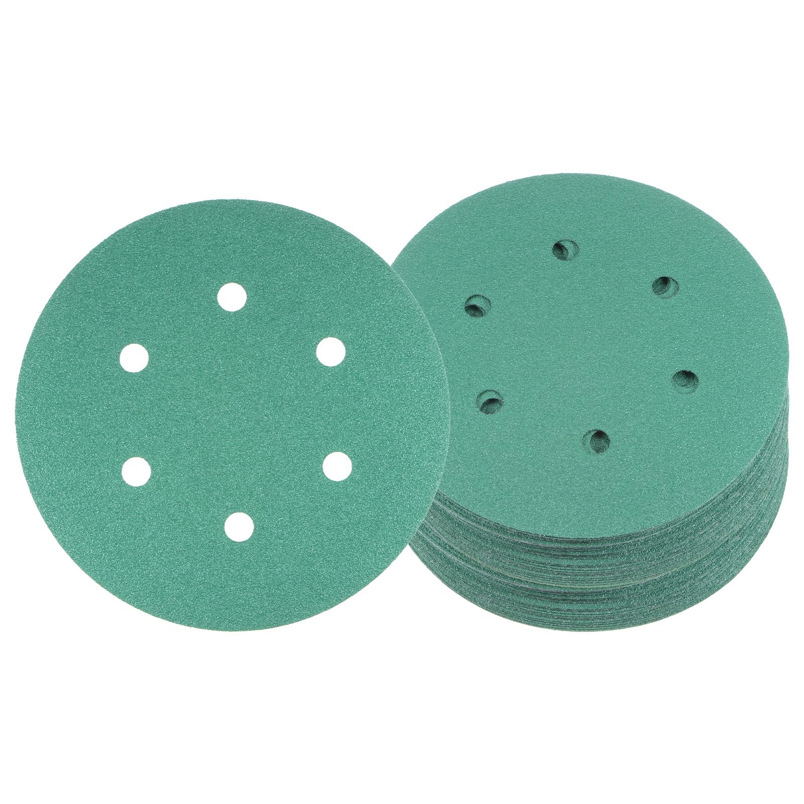 Kozelo 50pcs Green Film Sanding Discs - [6 Inch 100 Grits 6 Hole ] Round Aluminum Oxide Hook & Loop Wet Dry Sander Pads for Wood Metal Polishing Use| Zirconium Corundum Sandpaper