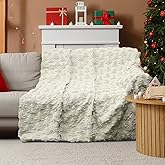 White Beige Christmas Blankets and Throws 50" x 60", Xmas Tree Soft Fuzzy Cozy Blanket for Couch Sofa Bed, Holiday Throw Blanket for Christmas Winter Home Decorations Ideal Gift Option