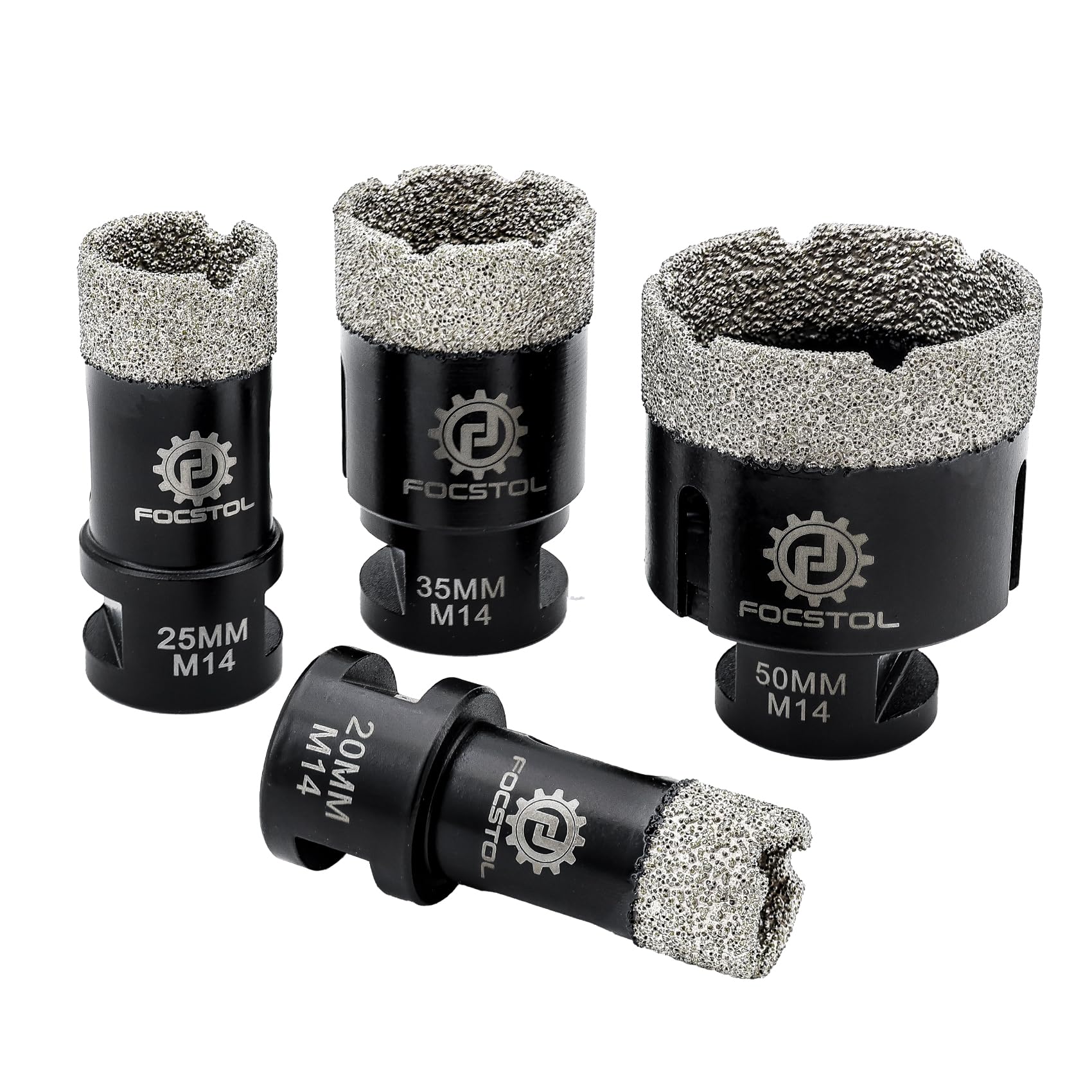 FOCSTOL Diamond Drill Bit Set - Tile Hole Cutter Set 4pcs (20/25/35/50mm), Diamond Hole Saw Set for Porcelain Ceramic Tile Marble Granite M14 Thread
