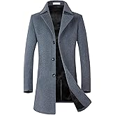 ELETOP Men's Trench Coat Winter Wool Jacket Long Business Overcoat Pea Coat
