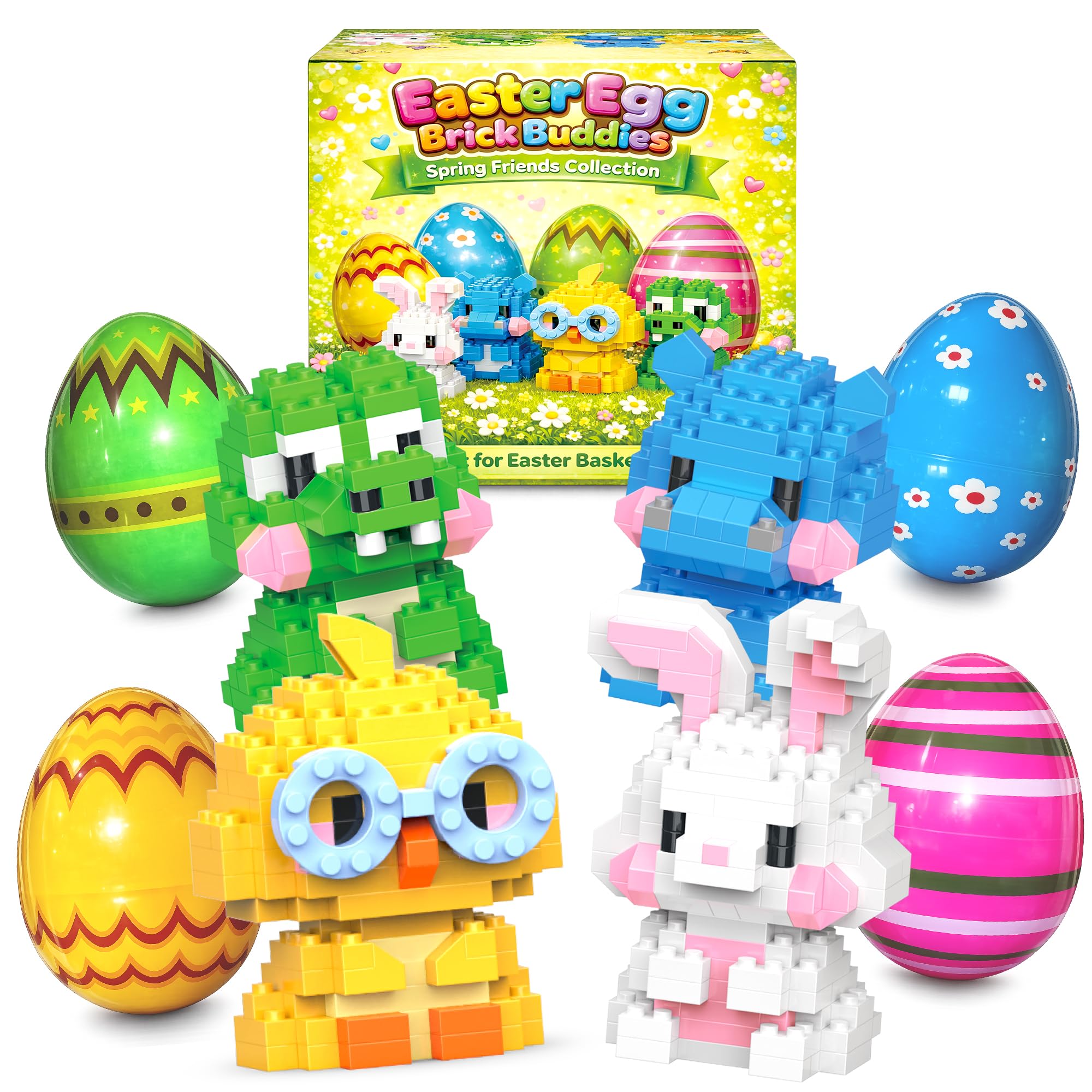Rubypop Prefilled Easter Eggs with 646PCS Min Micro Animal Building Blocks Toy Set, Bunny Easter Basket Stuffers Gifts for Kids Teen Girls Boys