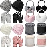 Suhine 16 Pcs Winter Hat Gloves Earmuffs Set Including Beanie Winter Hat Touch Screen Mittens Neck Warmer Outdoor Earmuffs for Adult Women
