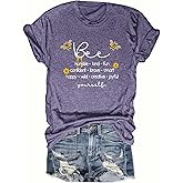 Huange Women Cute Bee Graphic Tee Shirts Short Sleeve Inspirational Funny Letter Print Summer Loose Tee Tops