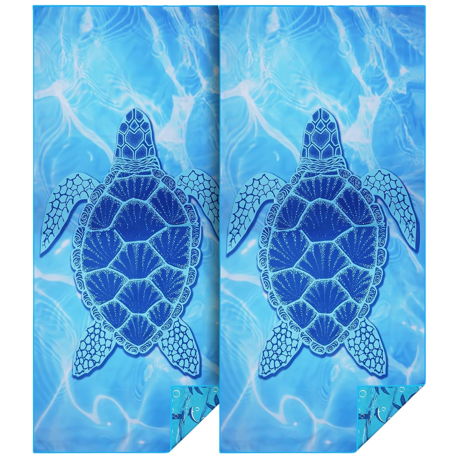 flintronic 2 Pack Microfiber Oversized Lightweight Beach Towel 180x80cm Extra Large Thin Sand Free Towels Travel Swim Pool Camping for Adults Women Men Beach Essentials Vacation Gift-Turtle