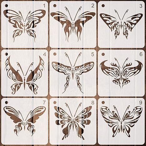 Amazon Com 9 Pieces Butterfly Stencils Plastic Butterfly Drawing Templates Reusable Art Craft Stencils For Painting On Walls Canvas Wood Furniture Kitchen Dining
