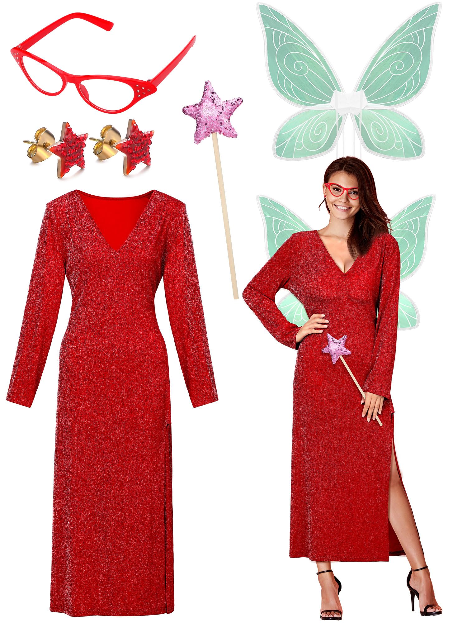 Photo 1 of Blosssound Godmother Costume Set, Halloween Godmother Cosplay Costume, Women Sexy Sequin Dress and Fairy Clothing Accessories (Cute)