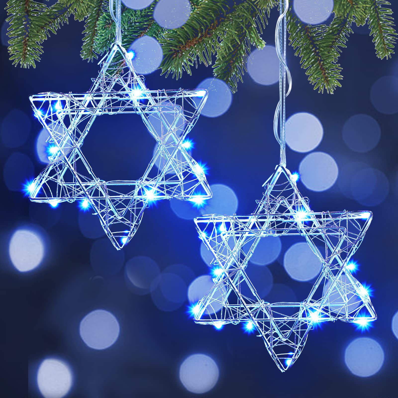 Photo 1 of Immeiscent 2 Pack Christmas Hanukkah Hanging Ornaments 5.5 Inch Star of David with 15LEDs Blue Lights Battery Powered for Christmas Tree Holiday Decorations