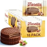 Fiorella Crunch Wafer Cookies - Delicious Chocolate Covered Crispy Thin Wafers with Layers of Hazelnut Cream Filling, Individually Wrapped, Perfect for Snacks, (Pack of 18)