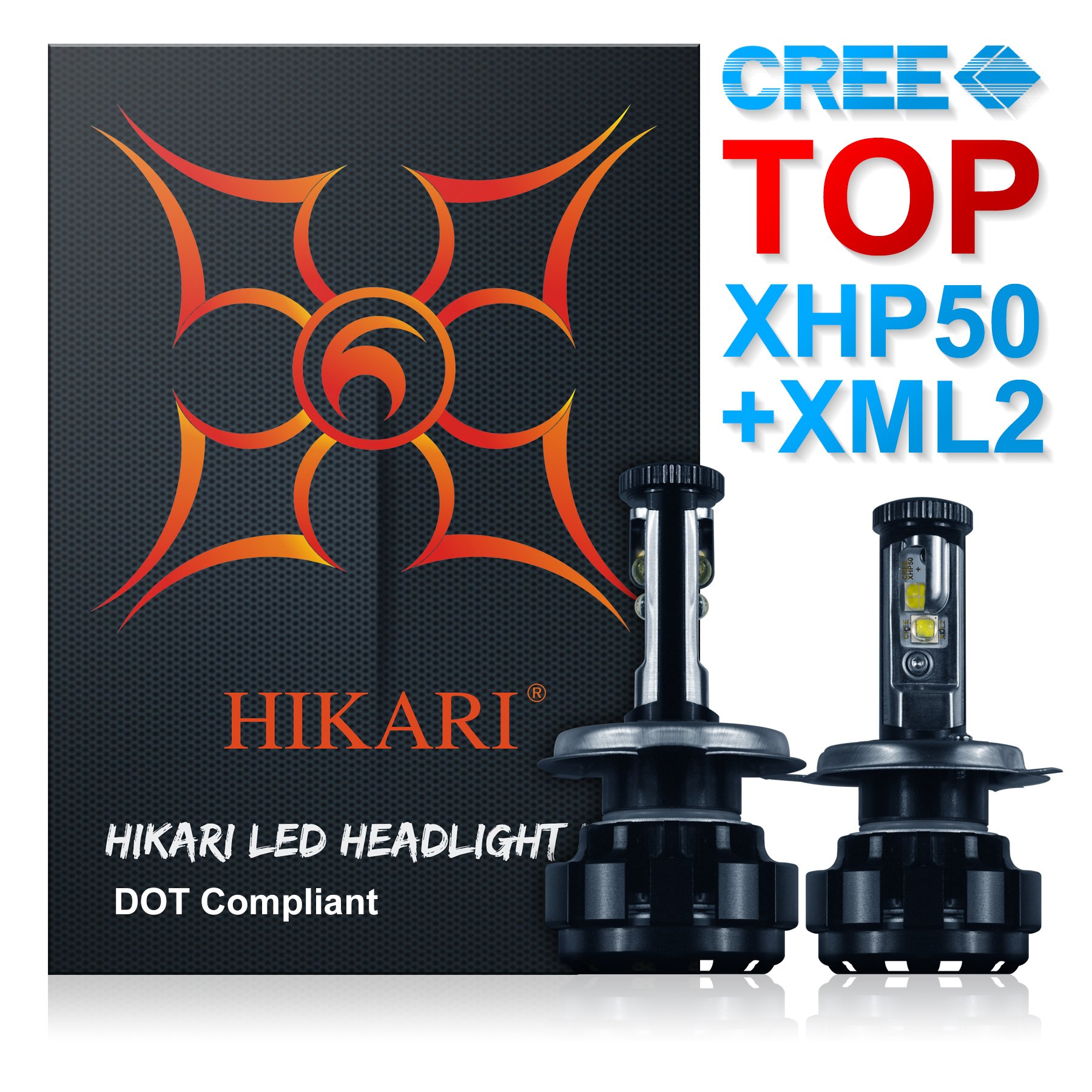 HIKARI LED Headlight Bulbs Conversion Kit H4(9003),CREE (XHP50+XML2