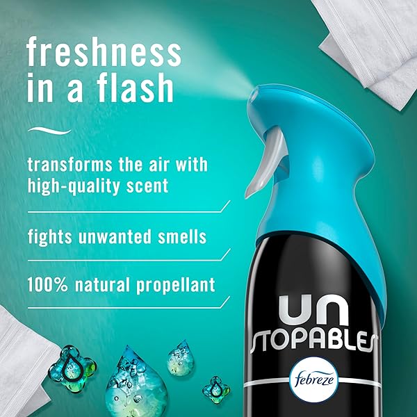 FEBREZE AIR MIST AIR FRESHENER SPRAY, ODOR-FIGHTING ROOM SPRAY, AIR FRESHENERS FOR HOME AND BATHROOM AND KITCHEN, AEROSOL CAN, UNSTOPABLES FRESH SCENT, 8.8OZ, 3 COUNT