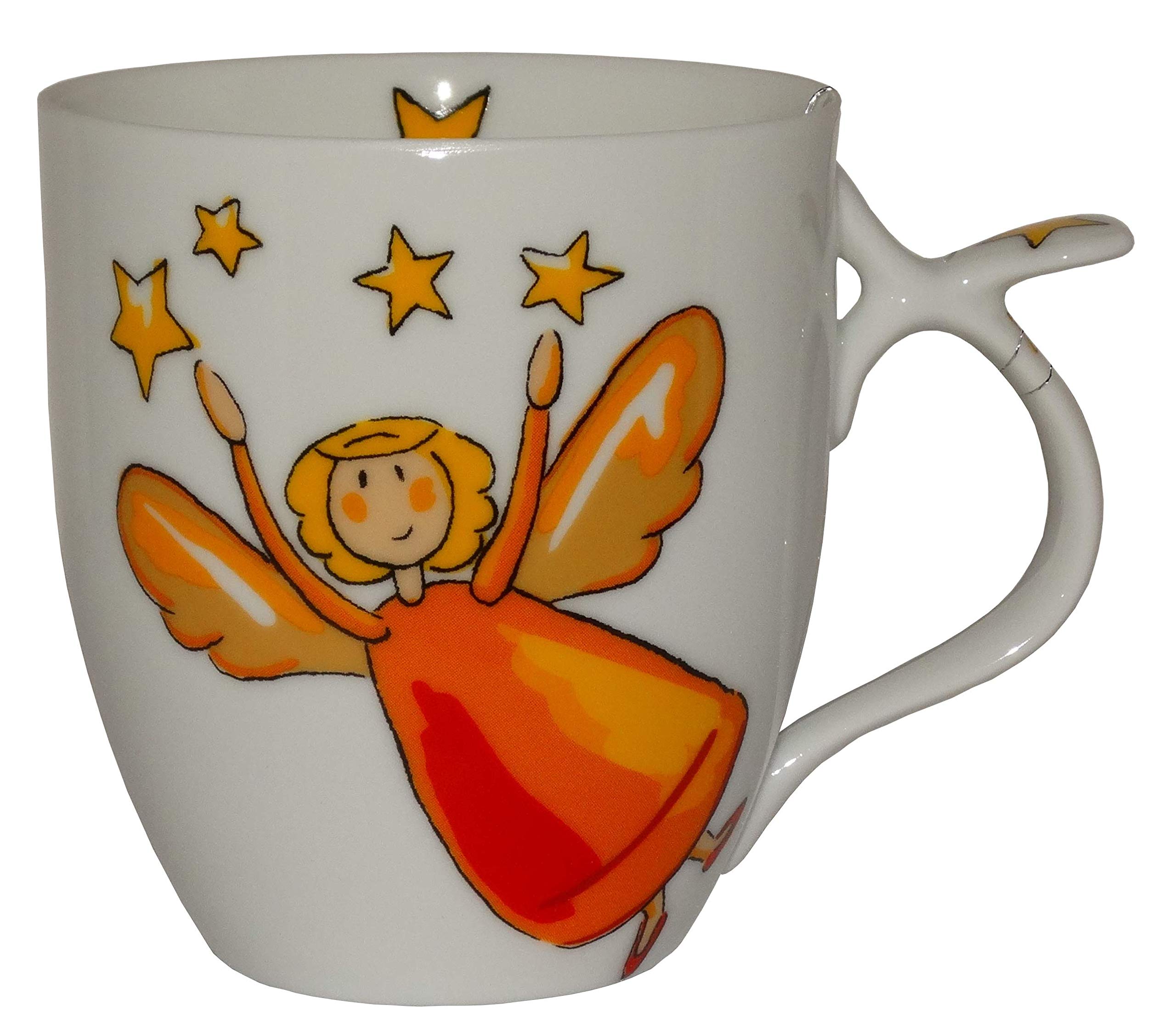 Cha Cult Porcelain tea cup with guardian angel motif (with star, yellow).