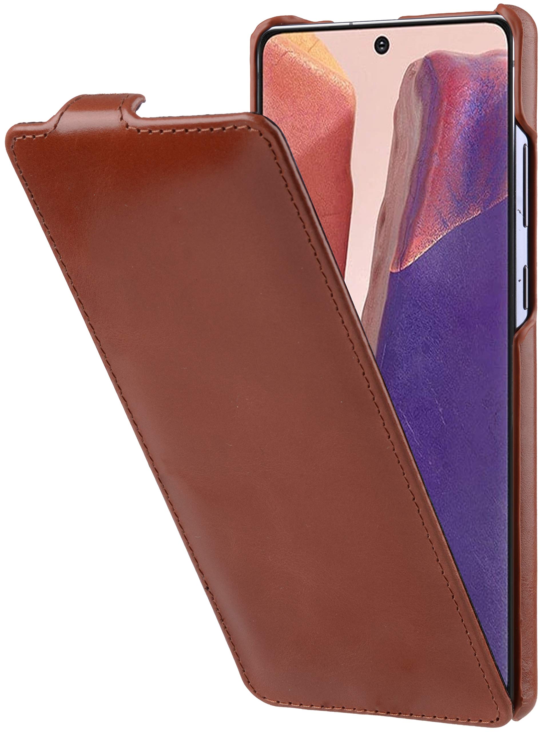 StilGut Slim Vertical Flip Case for Samsung Galaxy Note 20, Genuine Leather Samsung Galaxy Note 20 Case, Cognac Antique โ image 1