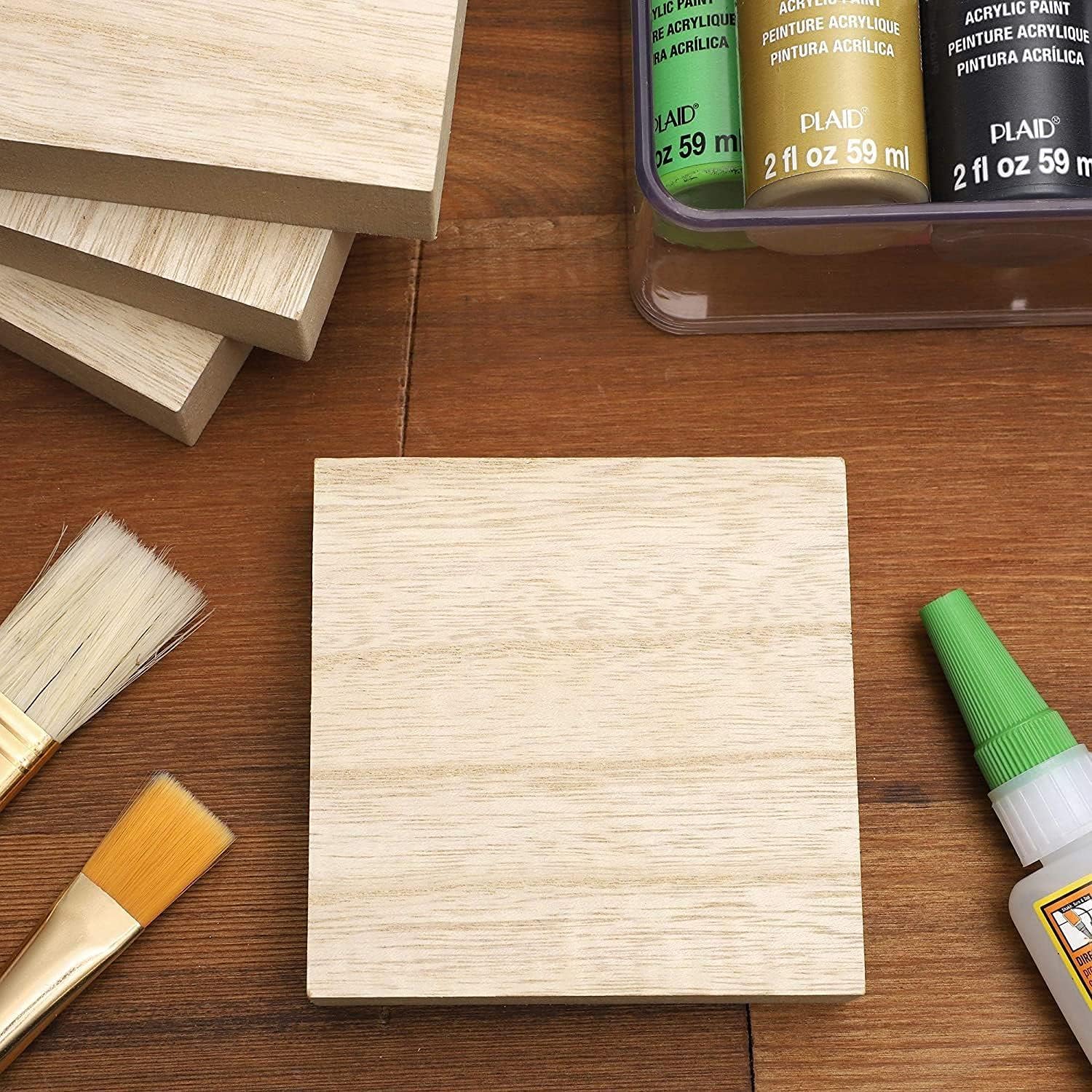 Unfinished Wood Squares for Crafts, 1 Inch Thick (4 x 4 in, 4 Pack)