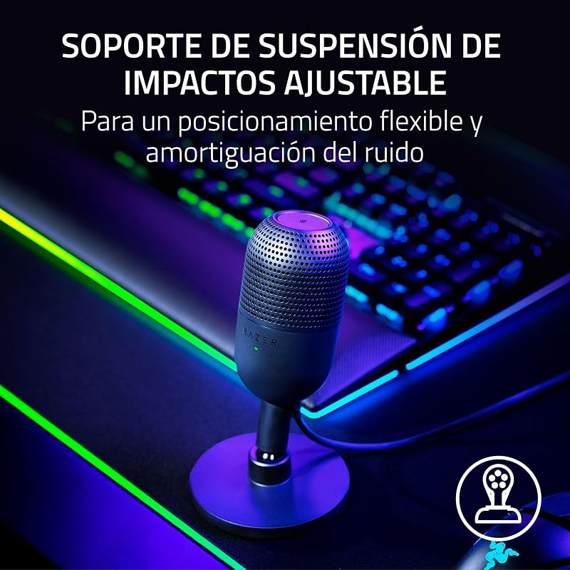 Razer seiren v3 mini - microfone usb ultracompacto - microfone condensador de 14 mm (padrão de captação supercardióide, sensor tap-to-mute com indicador led, amortecedor integrado) preto