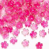 CustomyLife 100pcs Cherry Blossom Beads, 5-Petal Pink Gradient Acrylic Flower Beads, Mini Spacer Hair Accessories Halloween Christmas for Bracelets Earring Jewelry Making