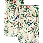 Miss Adola Flour Sack Kitchen Towels - Set of 2 Spring Dish Towels with Hanging Loop 18x26 Inch Absorbent Reusable Cotton Cloths for Cleaning Cute Design Home Decorative Housewarming, Leaf Flower Bird