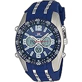 U.S. Polo Assn. Men's Sport Watch with Analog-Digital Display, Blue Silicone Strap, Backlight Timer Alarm Day Date, 44mm Case, Fits Wrists 6.5" to 8.5"