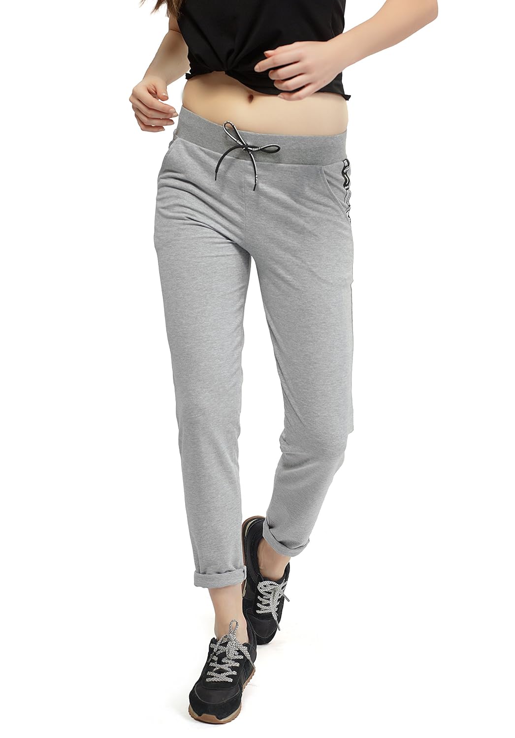 zeyo women's cotton grey yoga, gym track pant