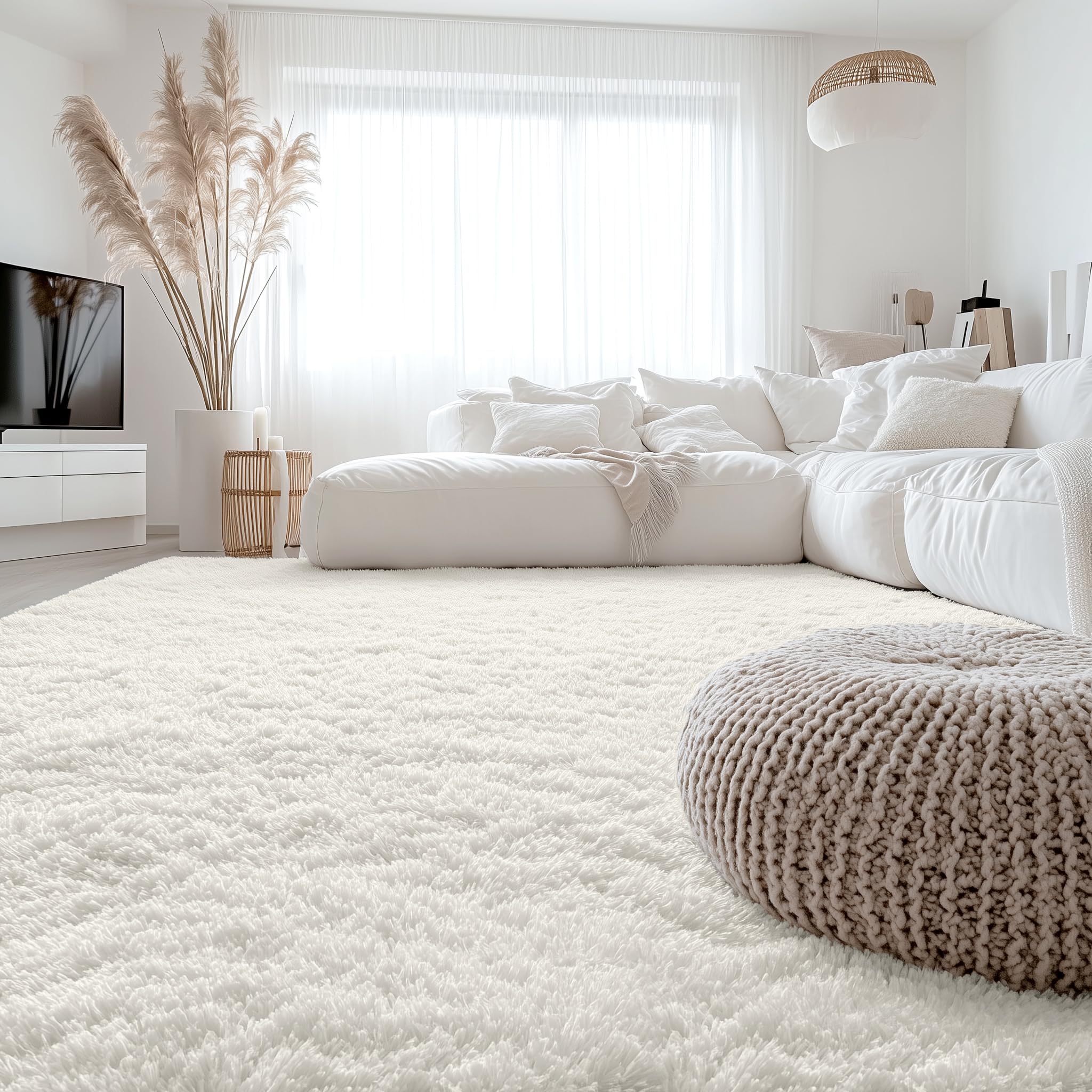 Photo 1 of OLANLY 8x10 Machine Washable Large Area Rugs for Living Room, Bedroom, Soft Fluffy Shaggy Bedside Rug, Indoor Floor Carpet for Kids Girls and Boys, Dorms, Nursery, Home Decor Aesthetic, Ivory