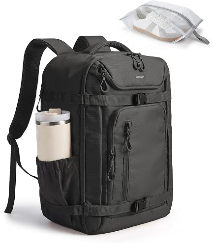 Amazon Basics Travel Backpack, Carry-On with Laptop Compartment, 1.55 cubic Expandable Storage, Dual Use Backpack & Shoulder Bag with Multiple Compartments and Pockets, 13.8'' x 9.5'' x 21.5'', Navy