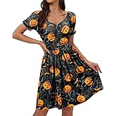 For G and PL Women's Halloween 1950s Ruched Puff Sleeve Outfit Sweetheart Neckline Swing Dress
