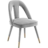 TOV Furniture Petra Contemporary Velvet Upholstered Dining Room Chair with Nailhead Trim Accents, 20.5", Light Gray