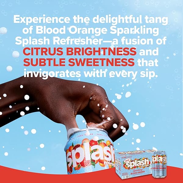 SPLASH REFRESHER SPARKLING WATER, BLOOD ORANGE – 8-PACK, 12 FL OZ CANS – FLAVORED CARBONATED SELTZER WATER WITH ELECTROLYTES, ZERO SUGAR & ZERO CALORIES