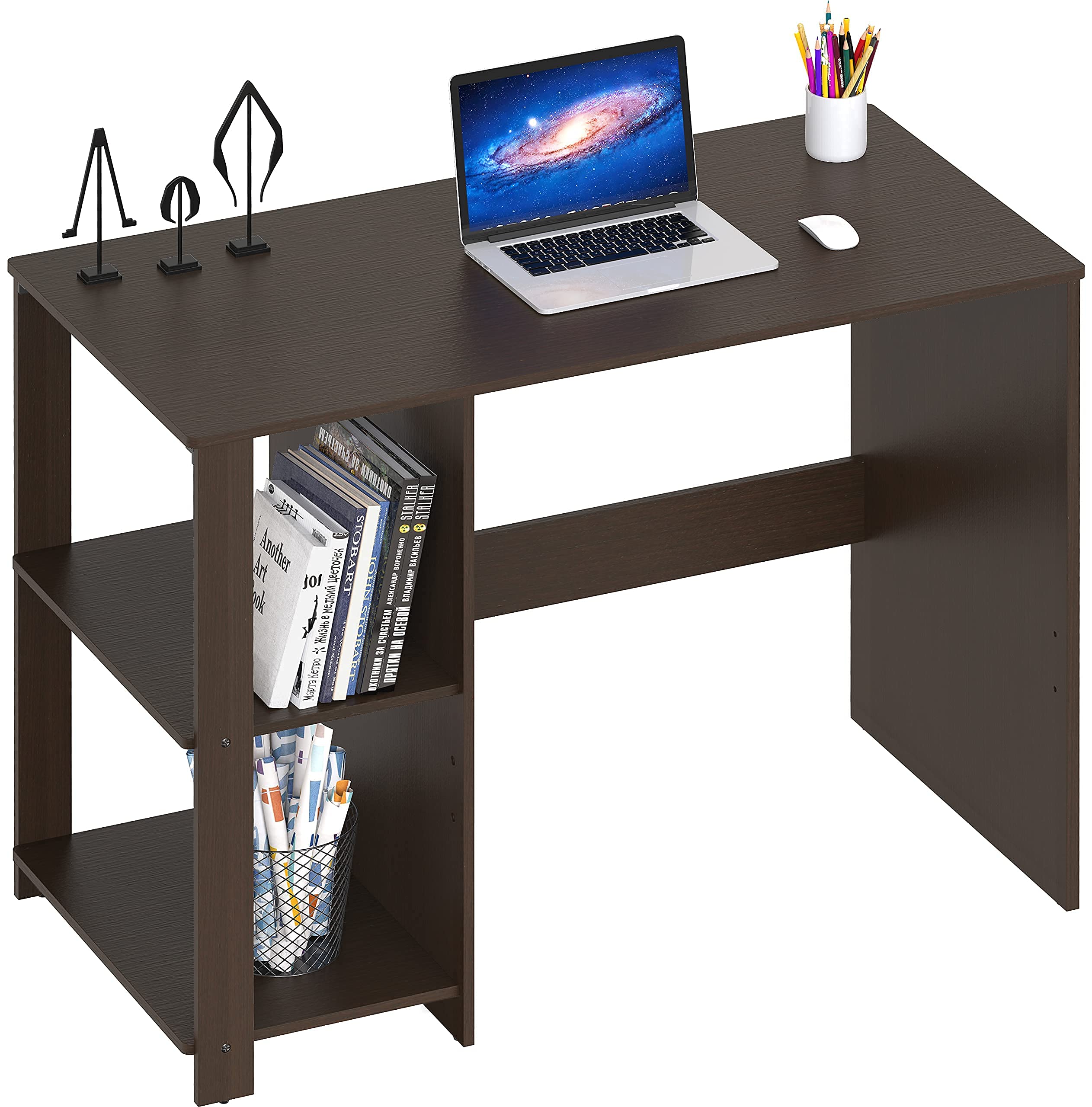 SHW 38-Inch Home Office Computer Desk with Shelves, Espresso
