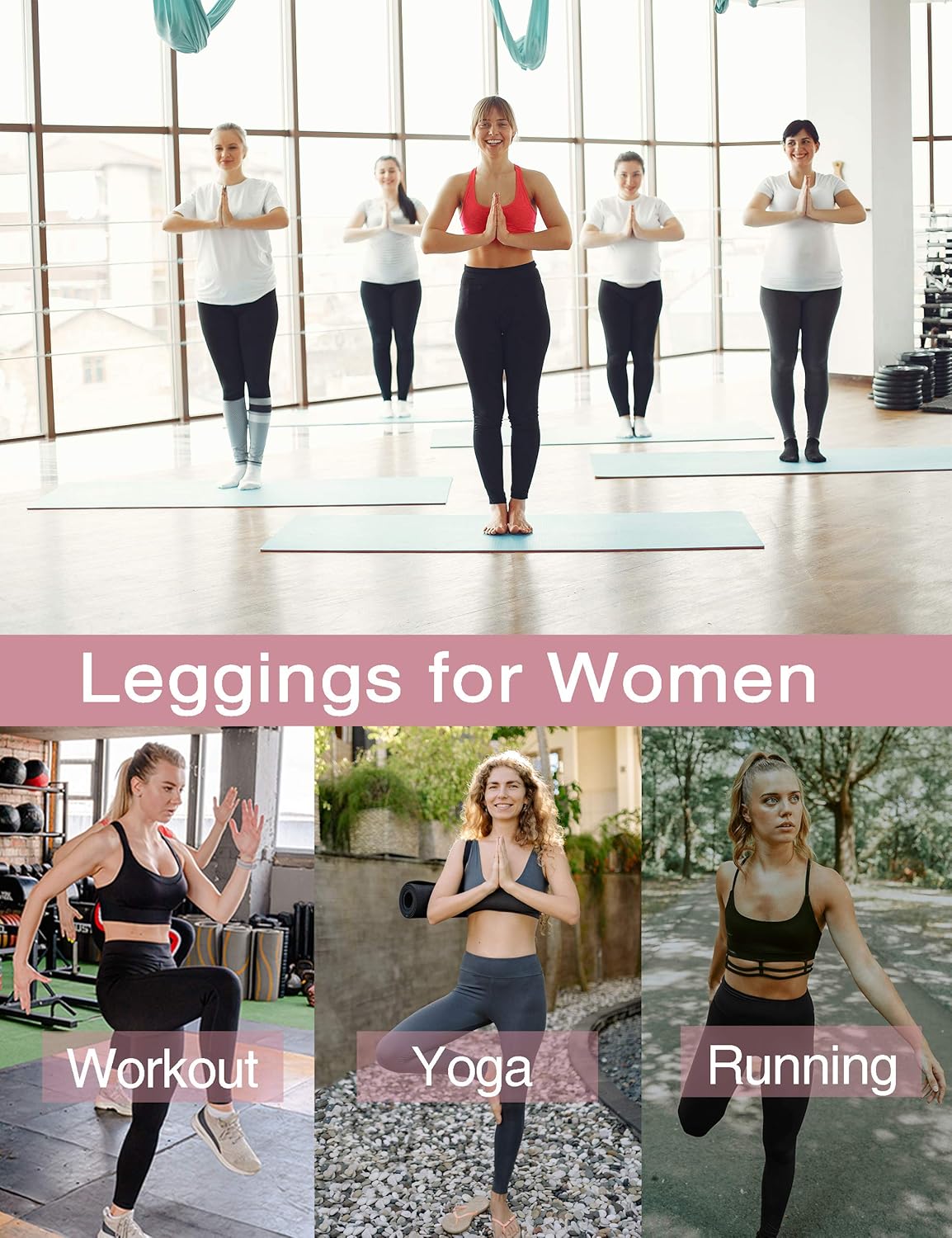 CHIPHELL High Waist Leggings for Women Tummy Control Workout Running Yoga Pants 3 Pack: Clothing