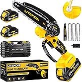 Mini Chainsaw with 1000 Watt High Power Motor, 36 FT/S Cordless Power Chainsaw with Auto-Oil System, 2025 Upgraded 6Inch 20V Electric Chain Saw with 2x2000mAh Battery & Quick Charger, 3 Chains