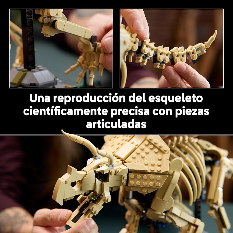 Jurassic World Fósiles de Dinosaurio: Triceratops - Kit de Maquetas para Adultos con Minifigura de Dr. Gerry Harding - Decoración para la Estantería - Regalo Fans de Parque Jurásico - 77985
