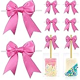 LIZLOVESS Hot Pink Bows with Twist Ties 3.5 Inch Pre-Tied Double Satin Ribbon Bows for Gift Wrapping, Crafts, Wedding Decor, Treat Bags, Candy Apple, Cake Pops, Party Favors, Baby Shower (24 Pack)