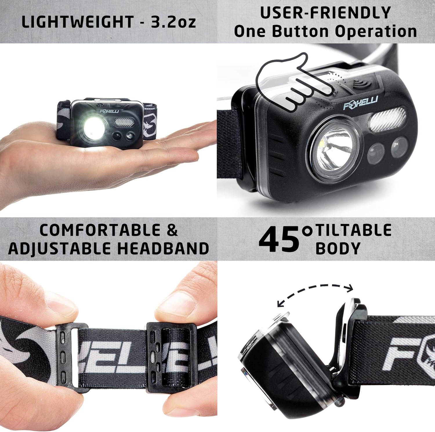 Foxelli Headlamp Flashlight – Bright LED Head Lamp with Motion Sensor, 3 x AAA Batteries Operated (Included), Lightweight, Waterproof Head Light with Comfortable & Adjustable Headband - - 