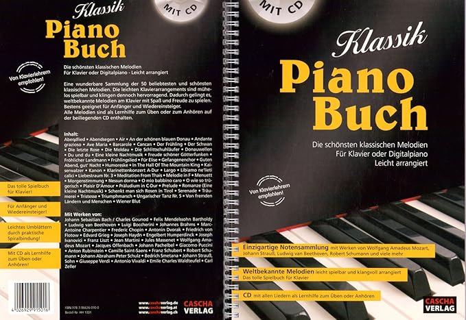 Klassik Piano Buch Spielbuch Fur Klavier Mit Cd Und Piano Bleistift Wunderbare Sammlung Der 50 Beliebtesten Und Schonsten Klassischen Melodien Fur Anfanger Und Wiedereinsteiger Amazon De Musikinstrumente