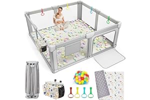 ADOTOCAM Foldable Baby Playpen with Play Mat, 71x59 Extra Large Foldable Playard with Portable Design, Indoor & Outdoor Baby Fence, Safety PlayYard for Babies, Toddlers, Kids and Children’s