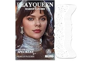 PLAYQUEEN Glitter Freckles Face Tattoo，Face Makeup Patches，Silver Fake Freckles-6 Count，Waterproof-Fun & Creative Face Glitter Stickers，Temporary Face Freckles for Women，Must-Have for Music Party Makeup