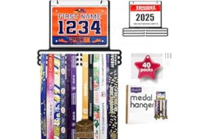 Miayork Bib Race Medal Holder Display Hanger Rack for More Medals-Sports Medal Hanger and Ribbon Display Holder Rack with Easy Hanging Bars,Soccer Medal Hanger Display