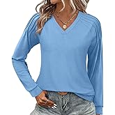 Syellowafter Womens Sweatshirt V Neck Pleated Long Sleeve Shirts Casual Lightweight Tunic Tops Loose Fit Pullover