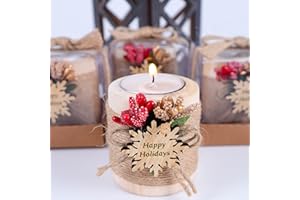 HAPPY TIMES FAVORS Pack of 10 Wood Tealight Candle Holder, Christmas Tealight Candle Holder Decorations, Wooden Cylinder Candle Holders for Table Centerpiece, Tealight Holder Thank You Gifts (Snowflake Tag, Light Brown)