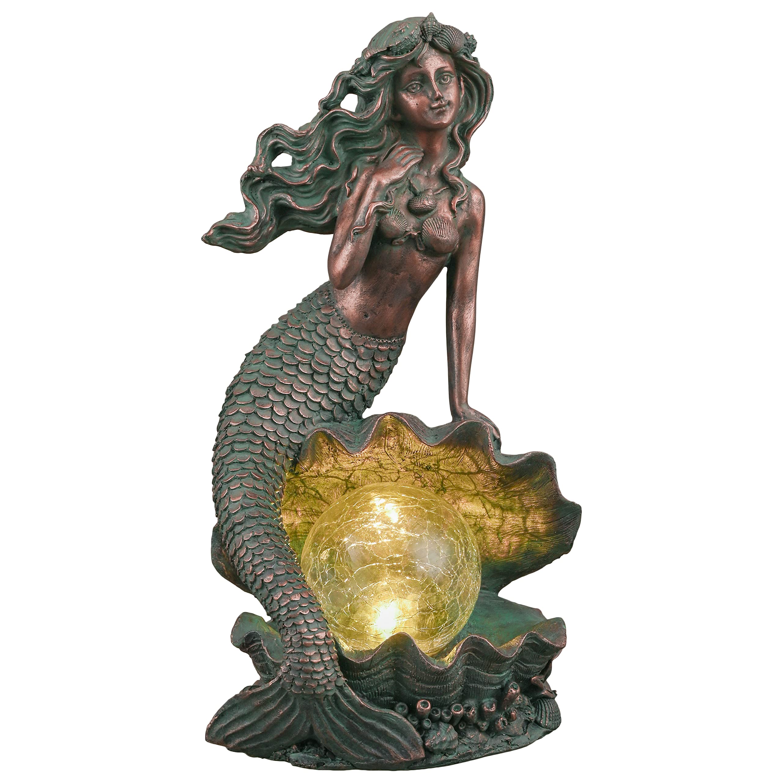 TERESA'S COLLECTIONS Mothers Gifts for Mum Nana Grandma, Mermaid Garden Ornament with Solar Glass Balls Lighting, Bronze Fairy Statue for Garden, Outdoors, Patio, Pond, 12