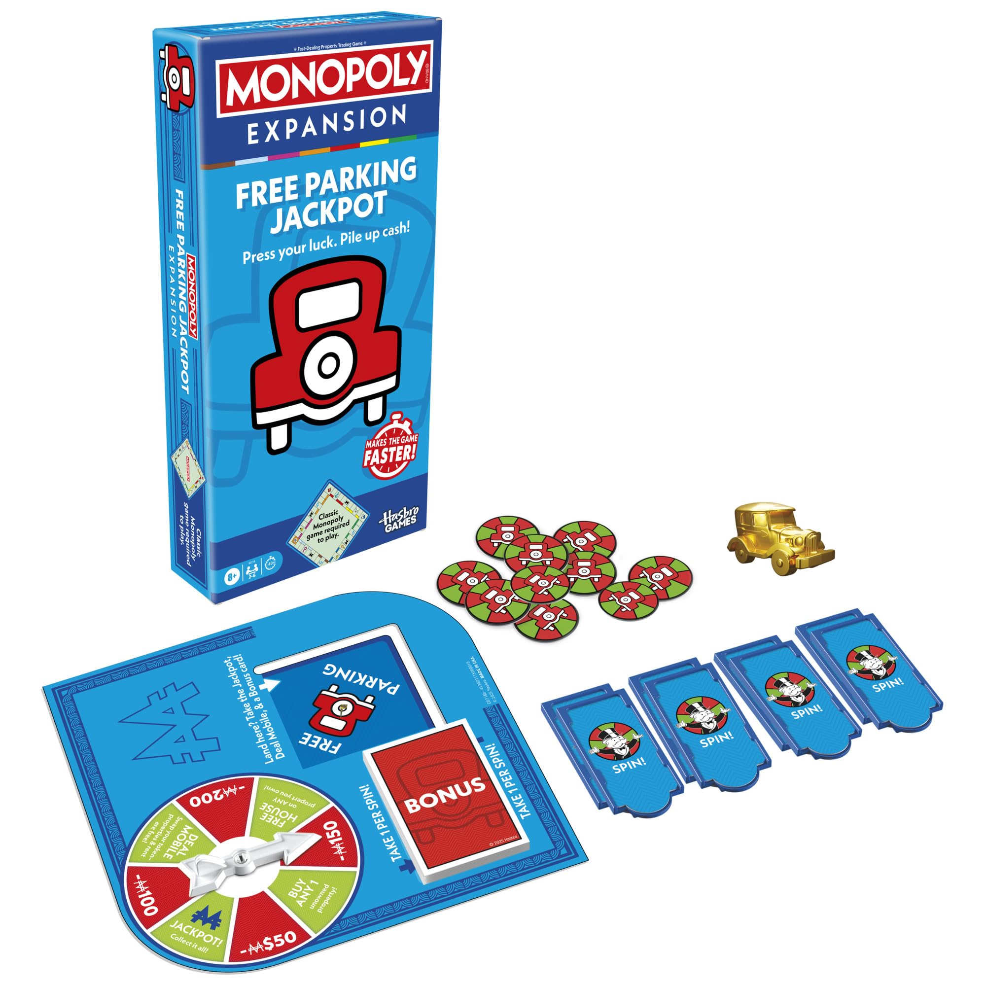Monopoly Free Parking Jackpot Expansion | Add More Fun to Classic Monopoly Game and Play Faster | Ages 8+ | 2-6 Players | 40 Mins. | Family Board Games