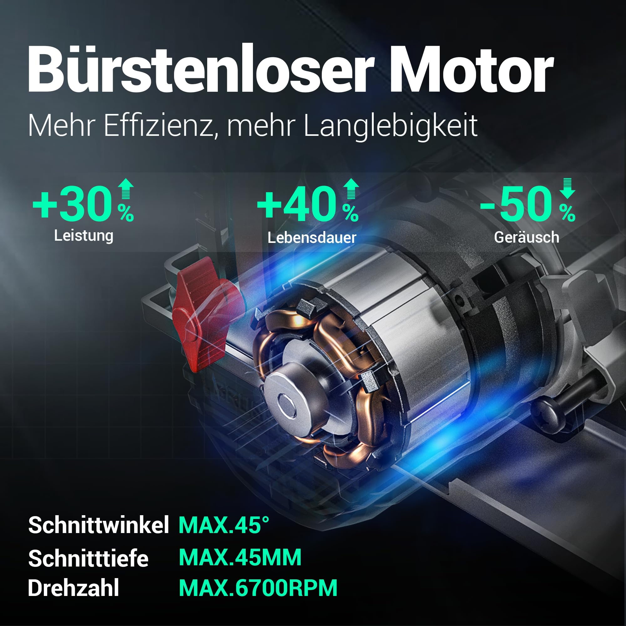 DCA Bürstenlose Akku-Handkreissäge 20V mit 4,0Ah Akku, 2-Gang 6700/4200RPM Kreissäge, 3 Sägeblatt Ø125mm mit Führungsschiene, 45mm(90°)/33mm(45°) Schnitttiefe, Mini Kreissäge für Holz, Plastik, PVC 2