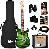 Pyle Electric Guitar Kit with Amp, Full Size Instrument with Humbucker Pickups, Guitarra Electrica Amplifier and Beginner Bundle Accessories, 39" Green