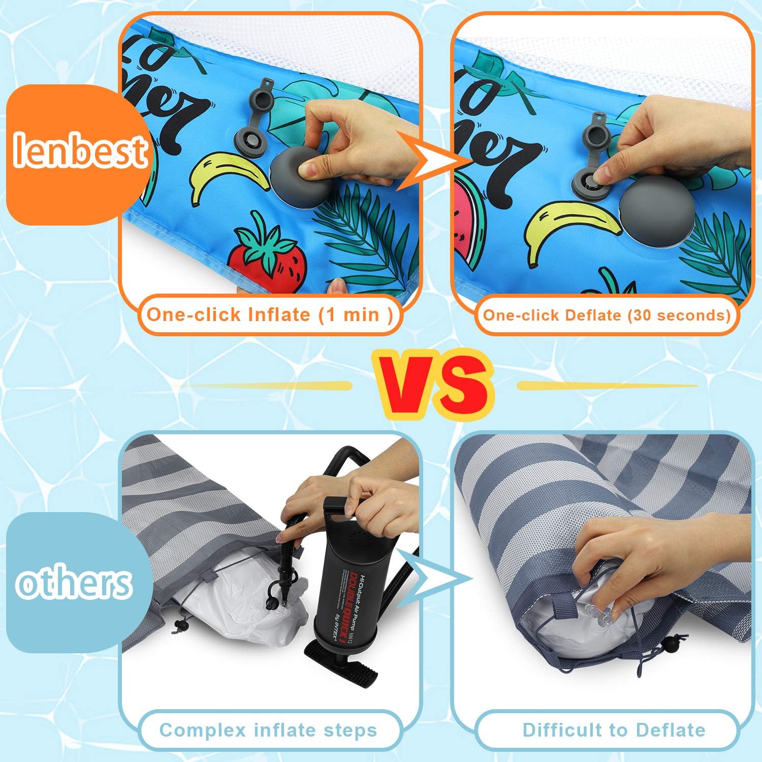 lenbest Water Hammock 2 Pack , OneClick Inflate Inflatable Pool Lounger Float Hammock Air