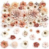 rongflower Fake Flower Heads Mini Artificial Flower Brown Faux Dahlia Rose Flowers for Crafts Cake Blossom Wreath Bouquets for Wedding Bridal Party Baby Shower Graduation Season Home Decor
