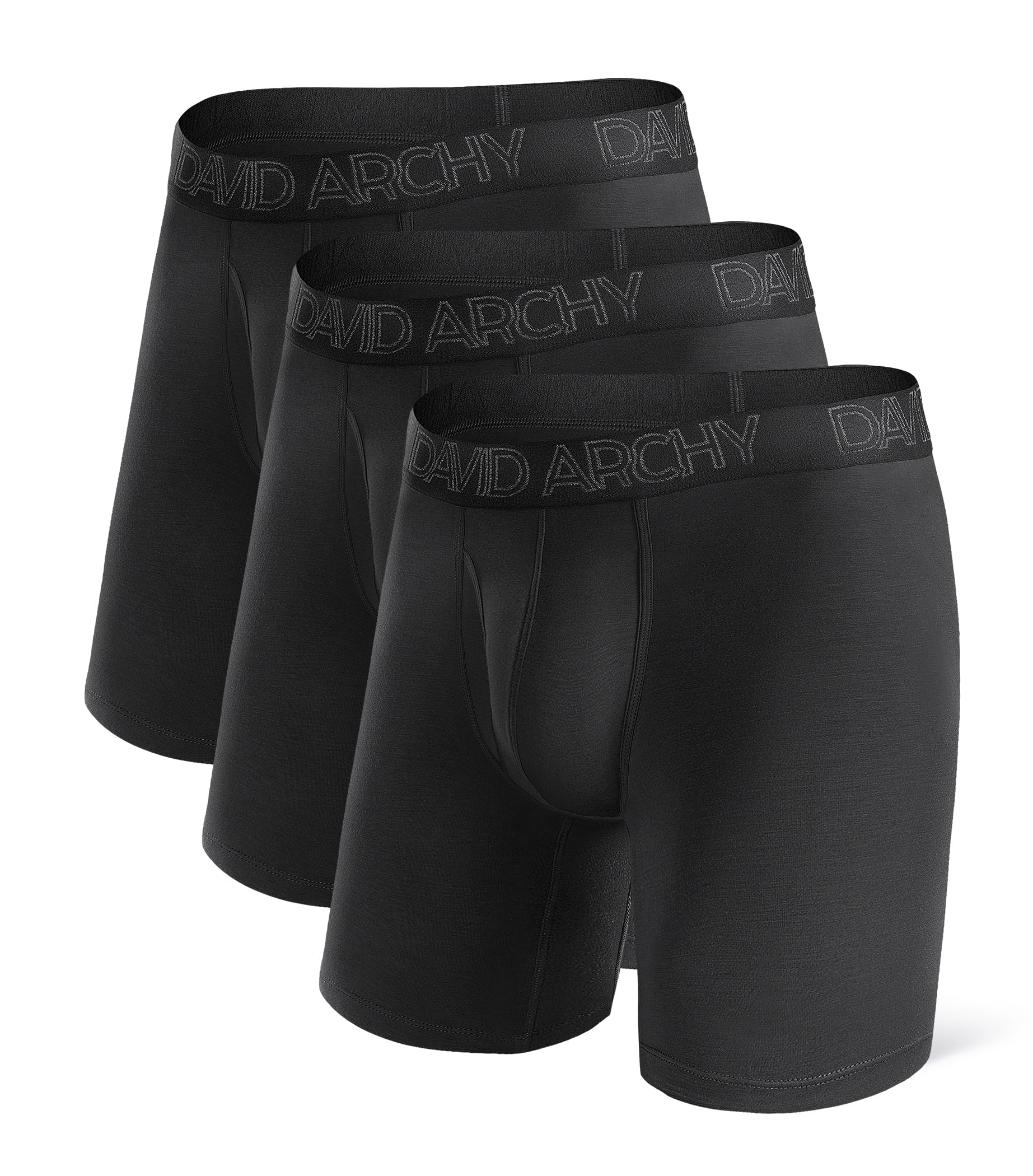Photo 1 of **NOT IN ORIGINAL PACKAGE**DAVID ARCHY Mens Underwear Boxer Briefs Breathable Soft Moisture-Wicking with Fly Underwear Long Leg 8" for Men 3 Pack (XL, Black - 8" in 3 Pack)