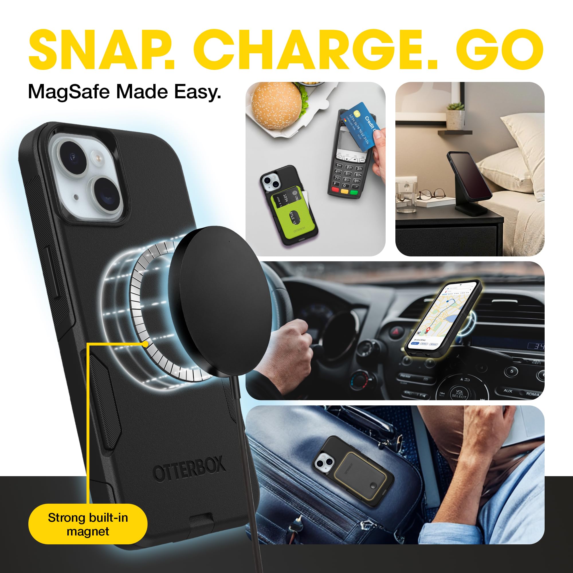 OtterBox iPhone 16e, iPhone 15, iPhone 14, and iPhone 13 Commuter Series Case - MagSafe Edition - Black, Slim & Tough, Pocket-Friendly, with Port Protection